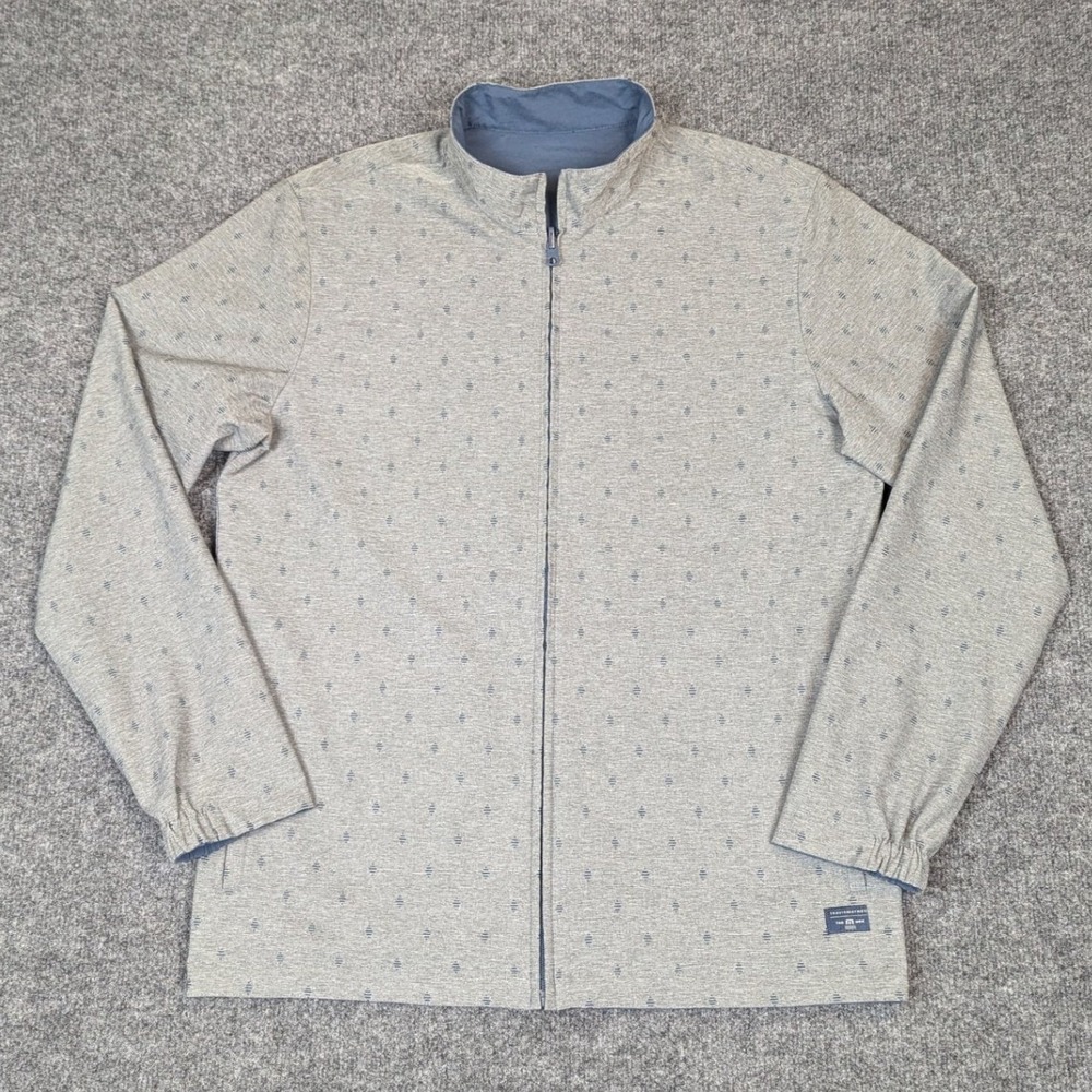 TravisMathew Mens Reversible Full Zip Jacket Grey Blue Geometric Pattern XL
